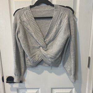 Fashion Nova Gray V-Neck Twist Front Women's Sweater